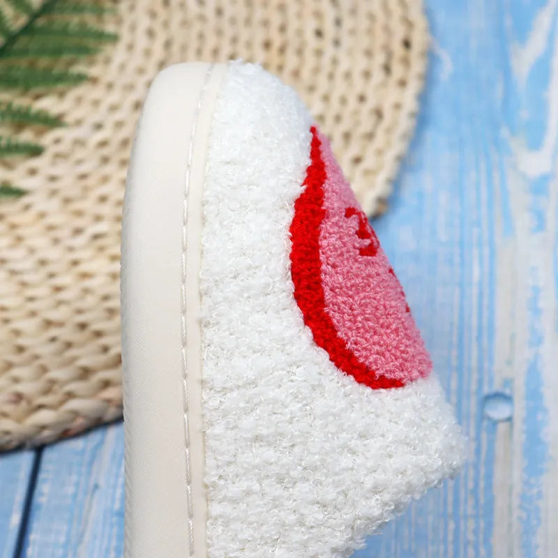 White Valentine's love heart cotton slippers for women and men, indoor non-slip TPR sole, sizes 36-45