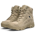 Brown outdoor tactical boots with non-slip sole and round toe for hiking and desert combat