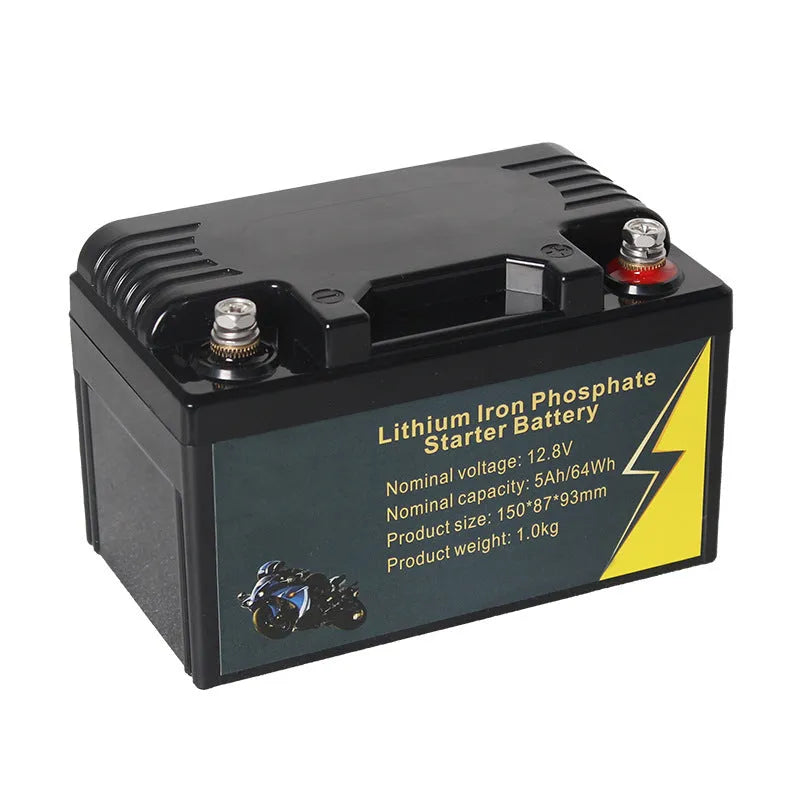 12V 100Ah black lithium iron phosphate battery measuring 150x87x93mm
