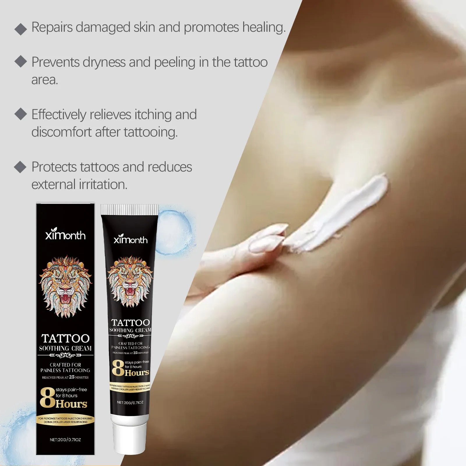 20g tattoo soothing neck cream tube with botanical ingredients for post-tattoo care