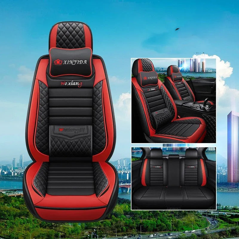 Leather car seat cushion with high elastic sponge filler, shown in a red colour on a car seat.