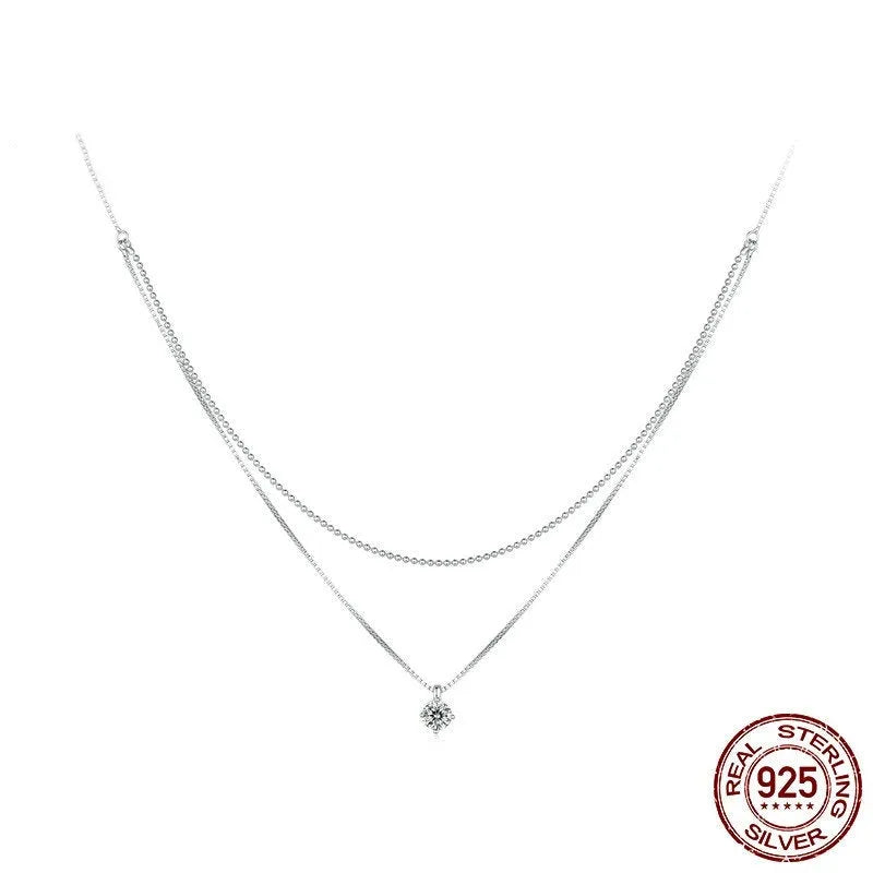 Silver double-layer necklace with pearl chain and pendant made from 925 sterling silver