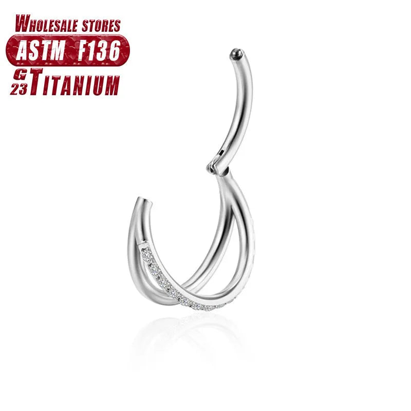 F136 Titanium Alloy nose ring body jewellery shown in silver, gold, black, and rose gold finishes.