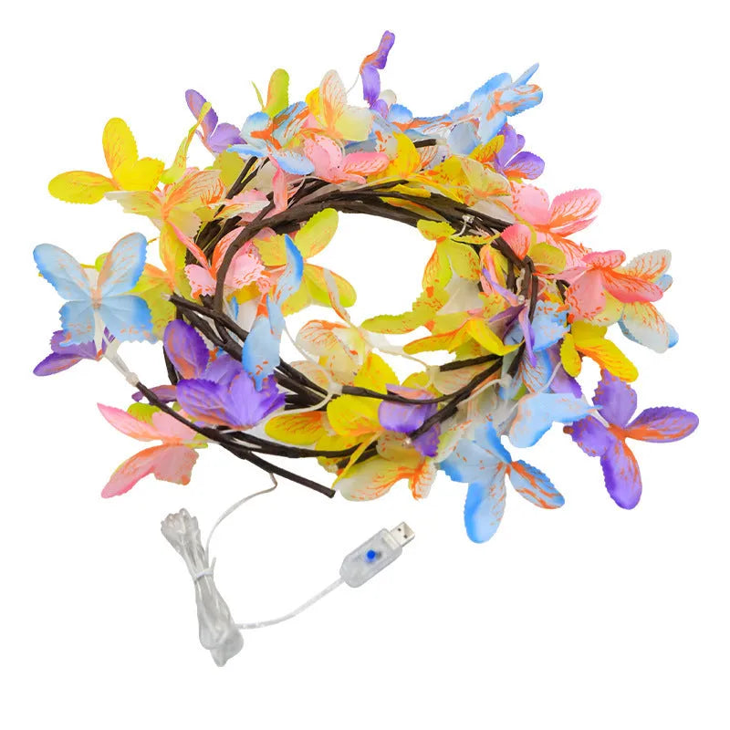 USB-powered LED butterfly tree rattan lamp with flexible 1.8 metre design and coloured accents