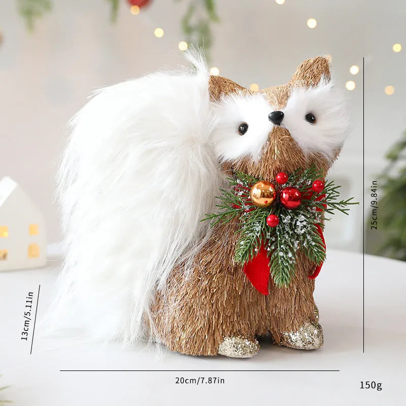 Straw Christmas ornament in deer design with natural straw texture and foam core for rustic holiday tabletop display