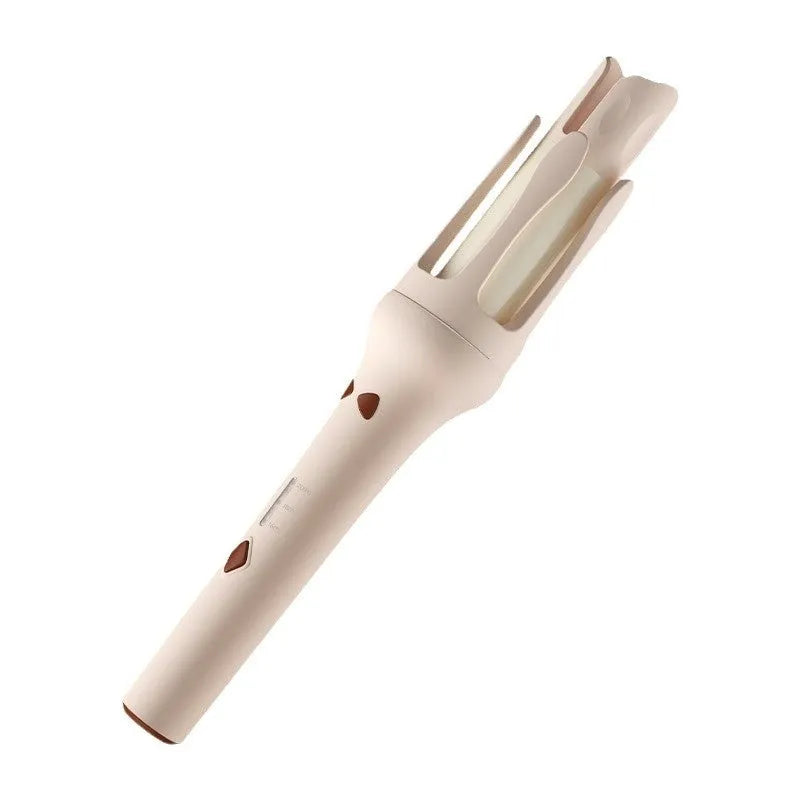 White and pink automatic hair curler with a rotating 32mm ceramic barrel and a power plug.