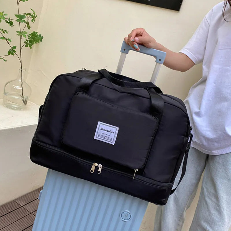 Foldable Oxford cloth travel duffel bag 20-35L with wet and dry separation and shoe storage