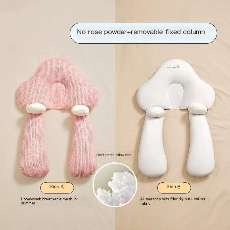 U-shaped baby head shaping pillow in blue white colour with pure cotton cover