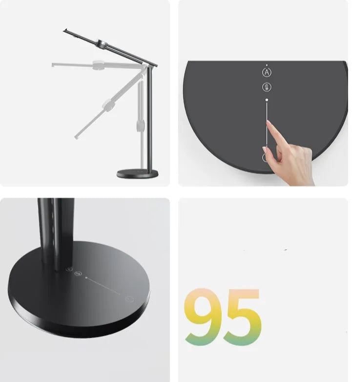 Folding alloy LED desk lamp with touch switch and stepless dimming for study or bedside use