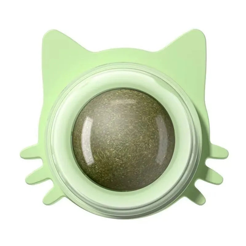 Catnip ball wall edible rotating toy in pink, orange, and blue colours, 5x5x4cm plastic mint