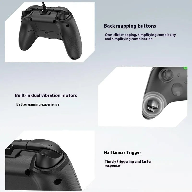 Six-in-one wired game controller with macro programming for PC and PS in black