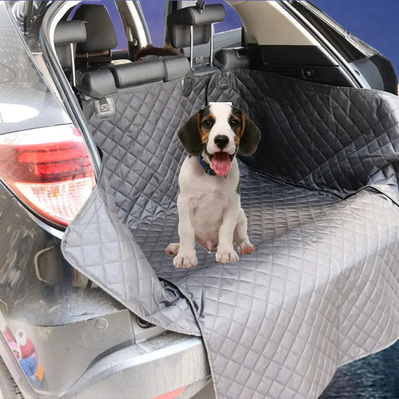 Black quilted cotton car trunk pet mat 174x190cm with PVC wear layer for dog boot protection