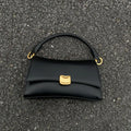 Black PU underarm baguette bag, 23x13x7cm, horizontal square crossbody with double straps