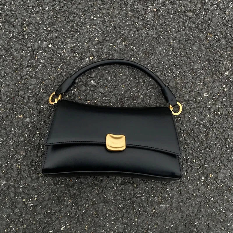 Black PU underarm baguette bag, 23x13x7cm, horizontal square crossbody with double straps