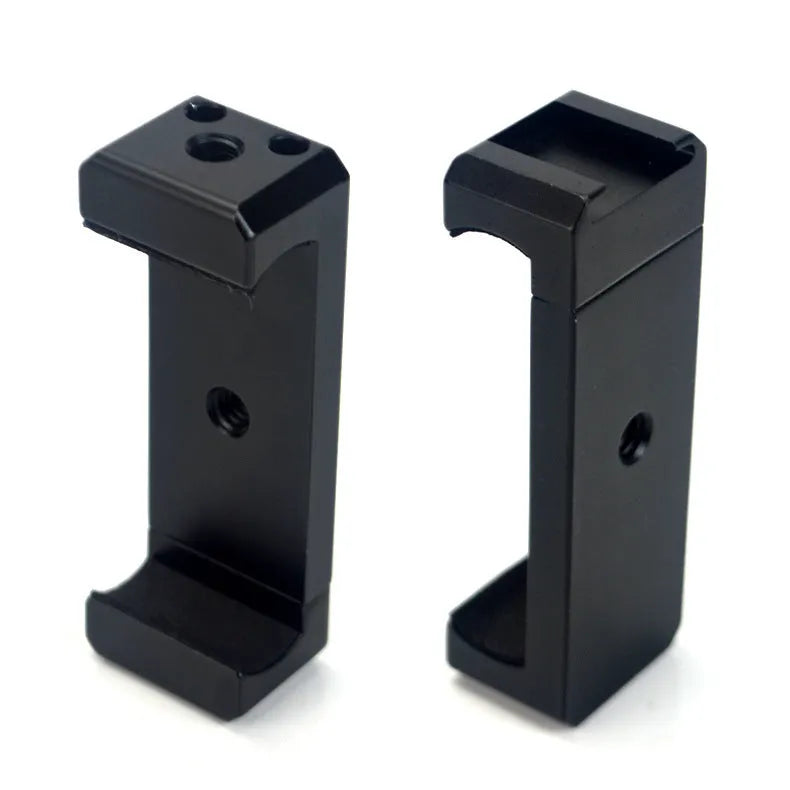 Aluminium smartphone bracket accessory for table top tripod, compatible with Apple iPhone models.