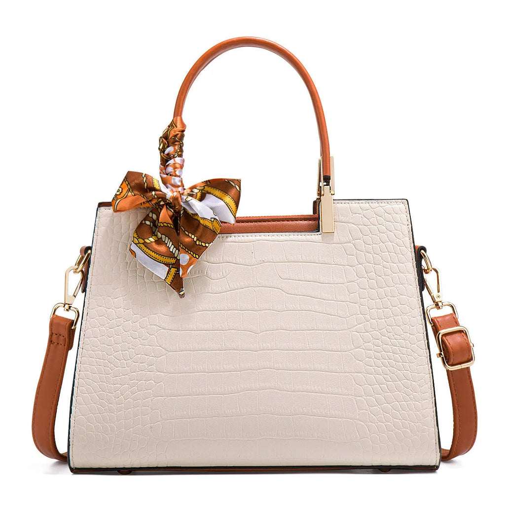 Milky white women's shoulder handbag with multiple internal compartments and urban simplicity style