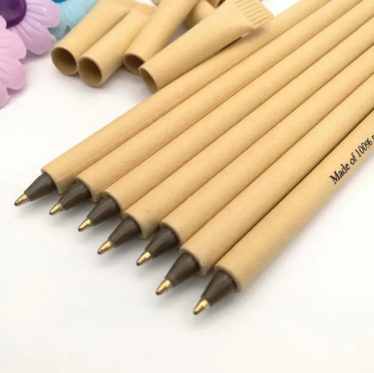 Eco-friendly paper tube pen QH-6030 with Kraft paper barrel and bullet 1.0mm tip on white background