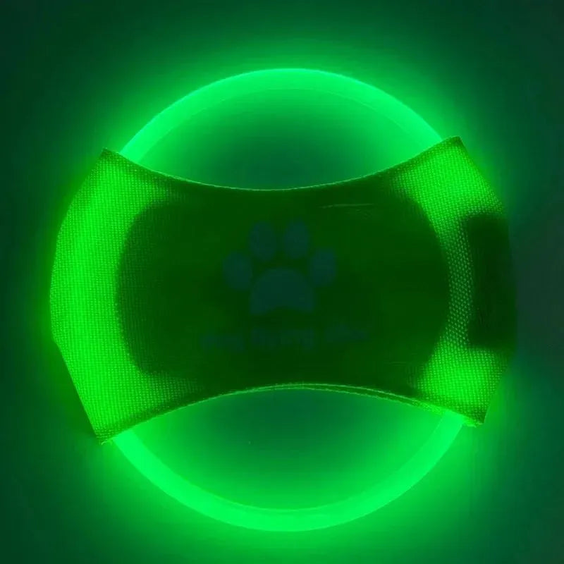 LED glowing dog flying disc for low-light fetch and training, 22cm diameter, available in multiple colours