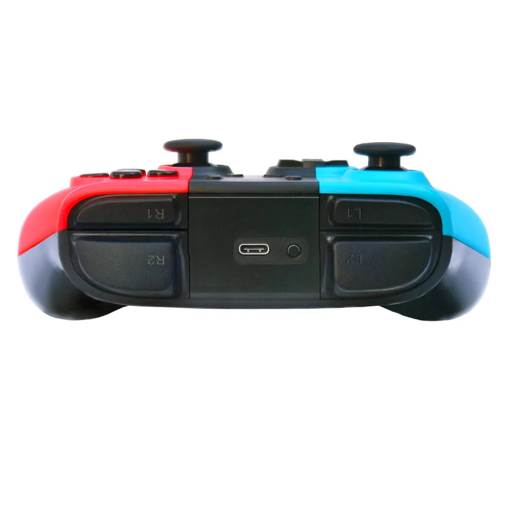 Black wireless Nintendo Switch controller with analogue sticks, face buttons, and LED indicators