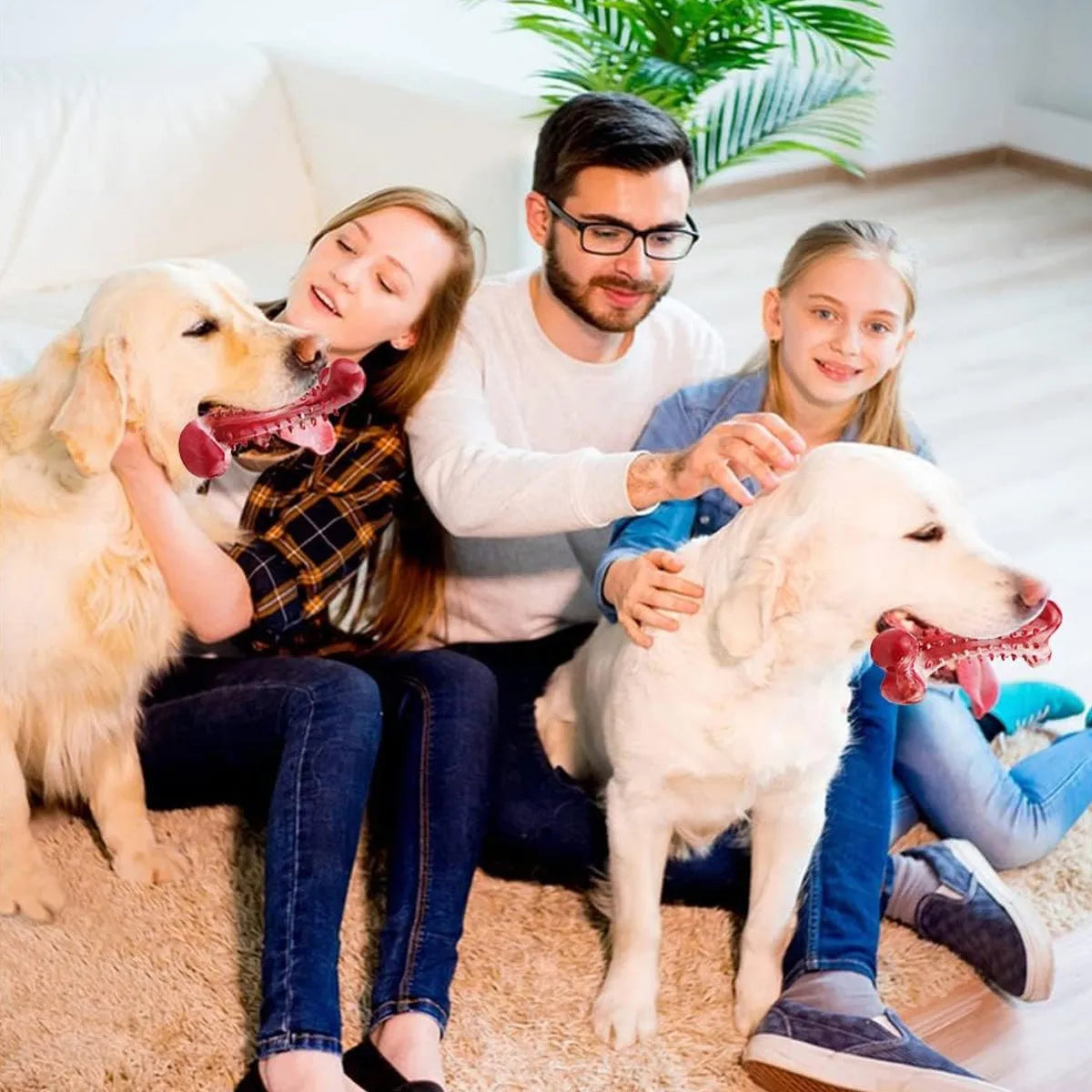 Red natural rubber chew toy for aggressive chewing dogs