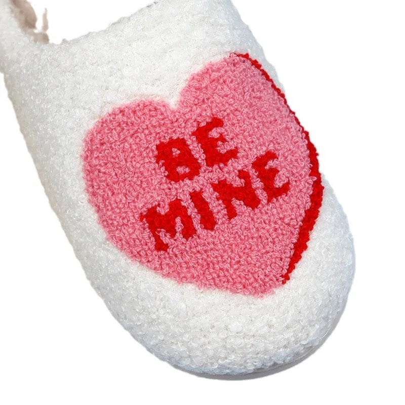 White Valentine's love heart cotton slippers for women and men, indoor non-slip TPR sole, sizes 36-45