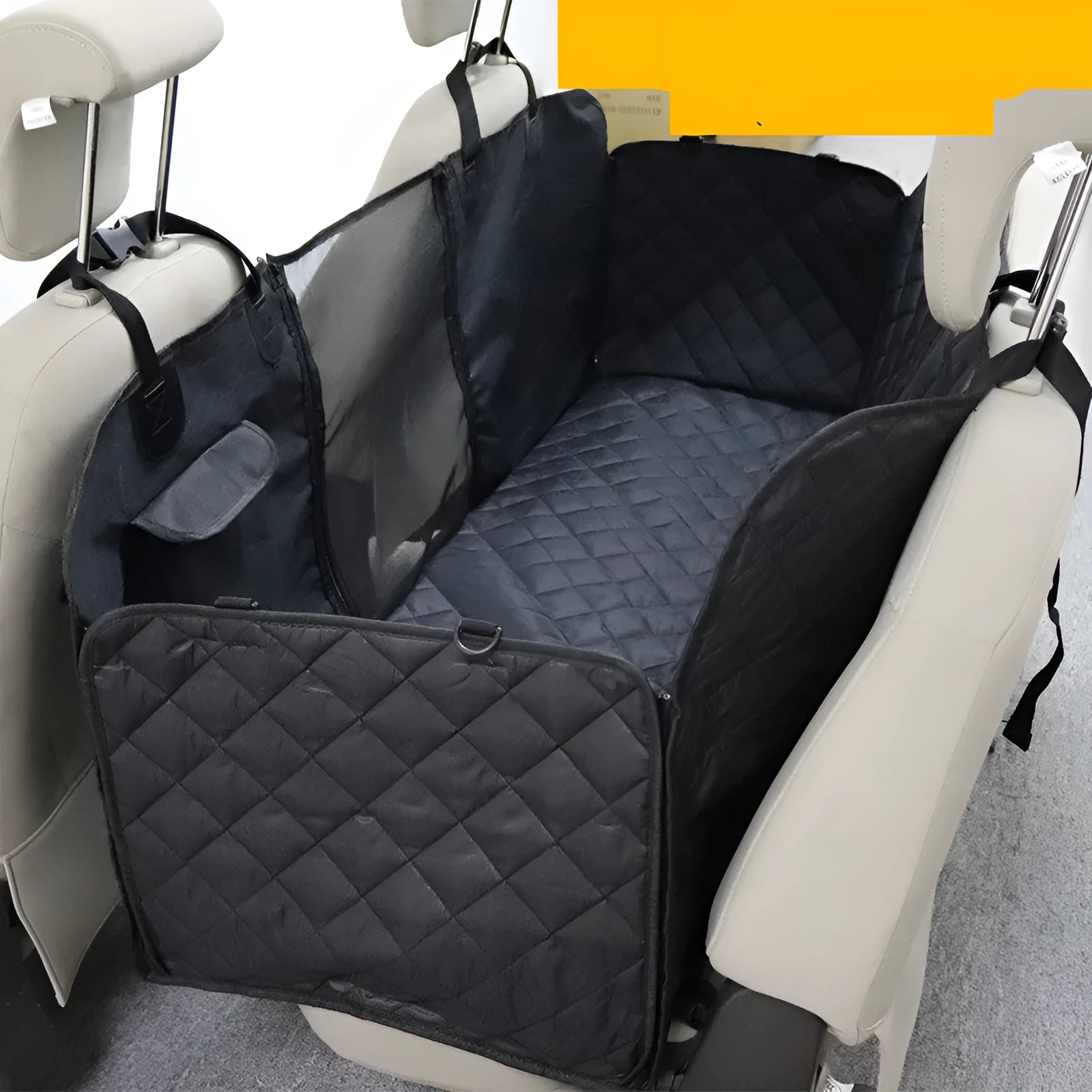 Black car dog mat with isolation net and pocket on rear seat, 137x147cm, 600D Oxford cloth