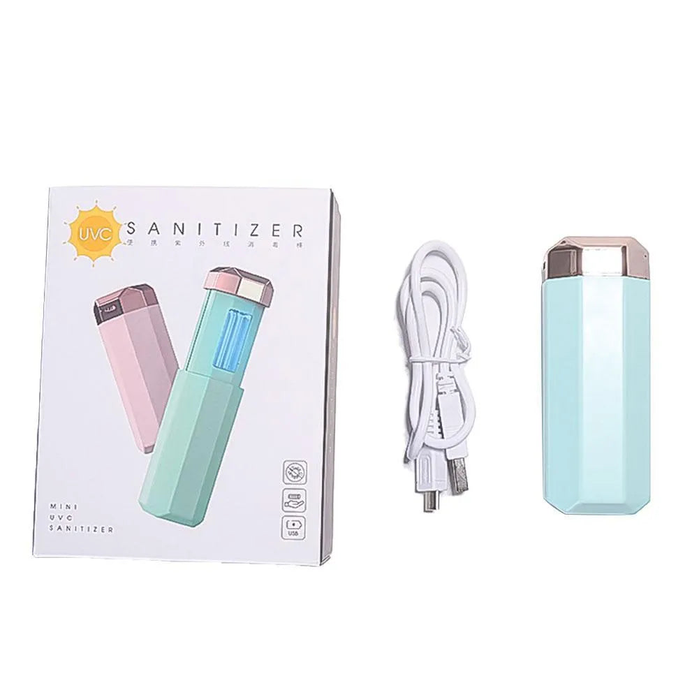 Portable UVC ozone USB germicidal wand steriliser in blue, folded size 37.5x37.5x98mm