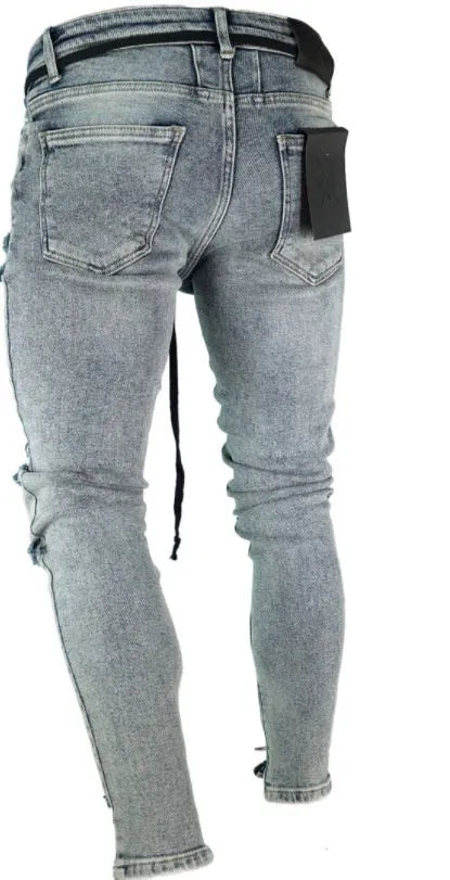 Zene mid rise tight cotton denim jeans with zip fly and worn wash finish in grey