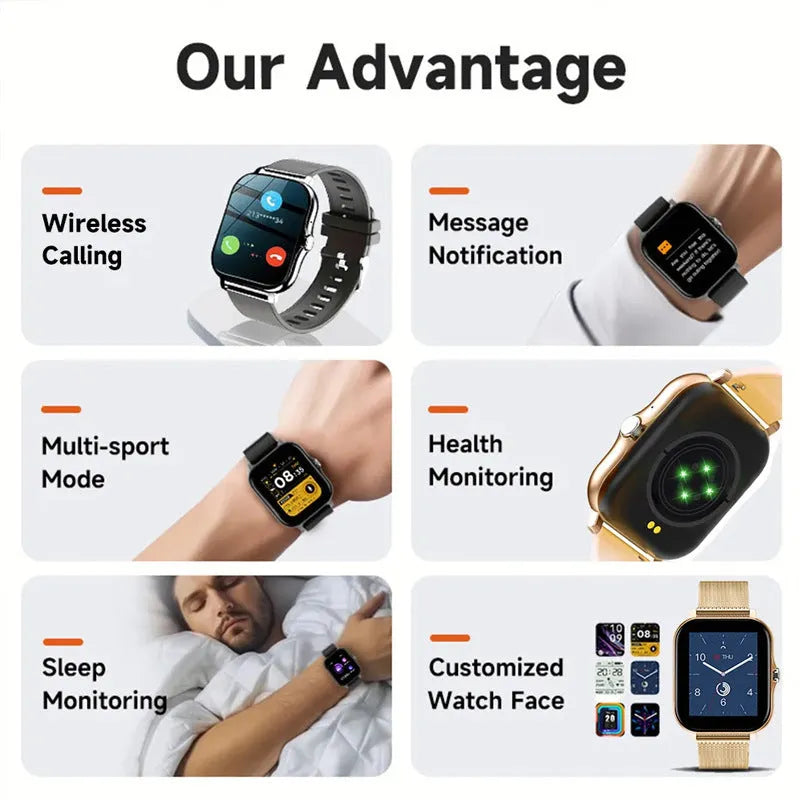 Smart watch with a 1.44-inch colour touch screen and a silicone wrist strap, shown in a silver steel finish.