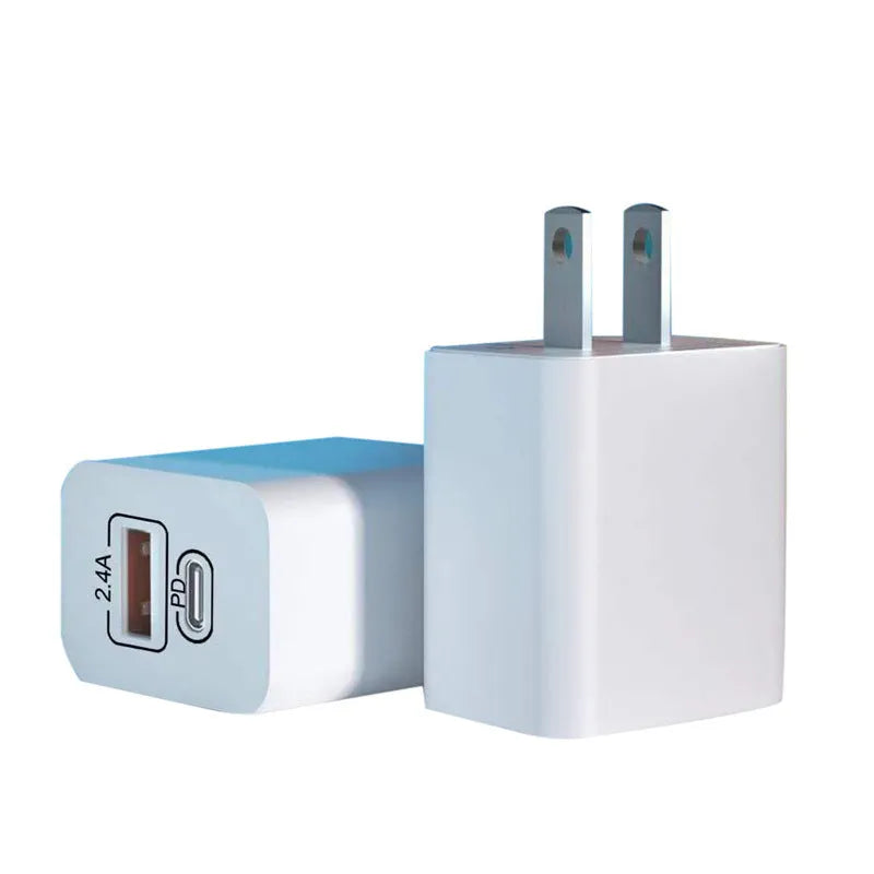 Travel charger with PD fast charge USB interface in bare metal finish compatible with Android phones