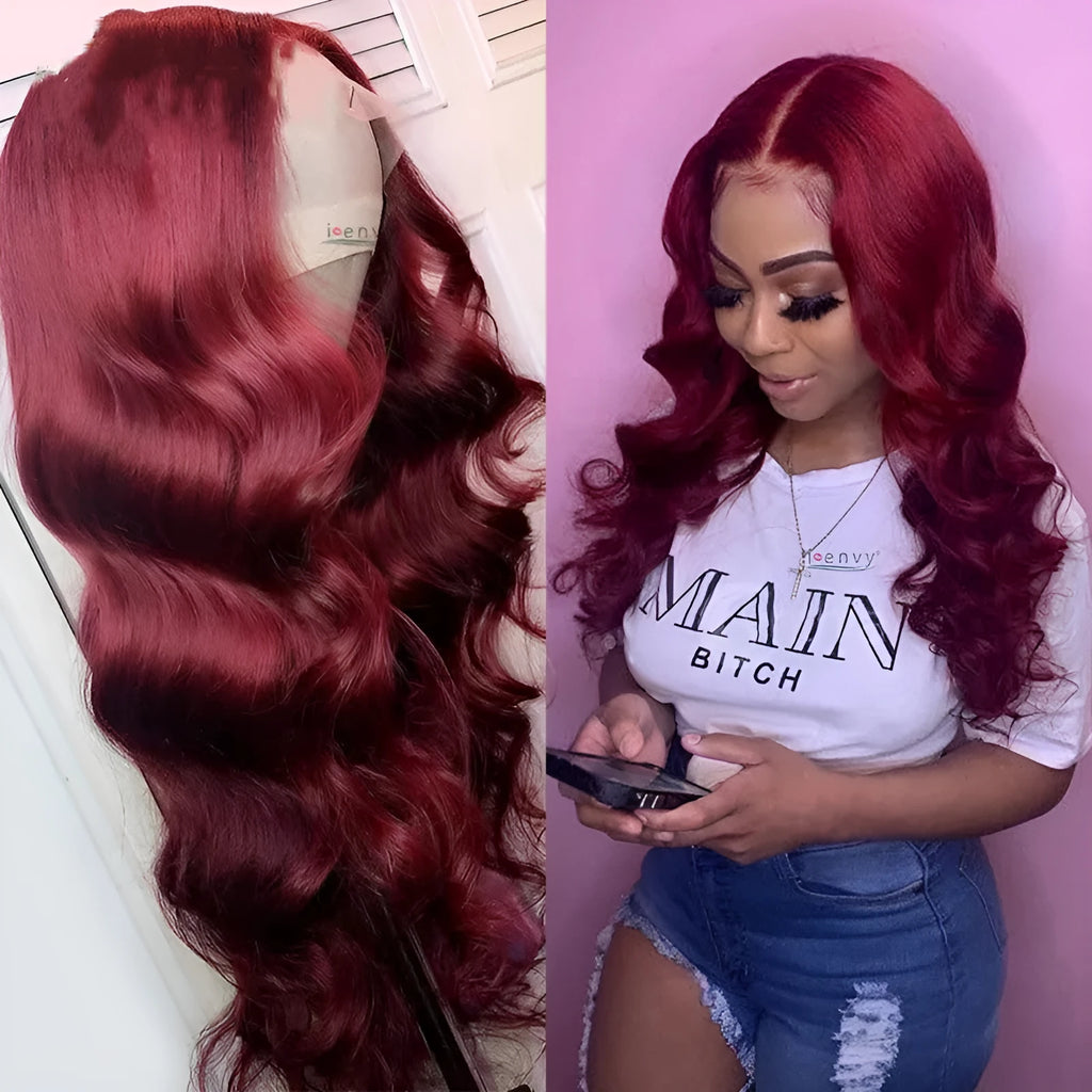 Front lace real hair wig with body wave in 150% density on display