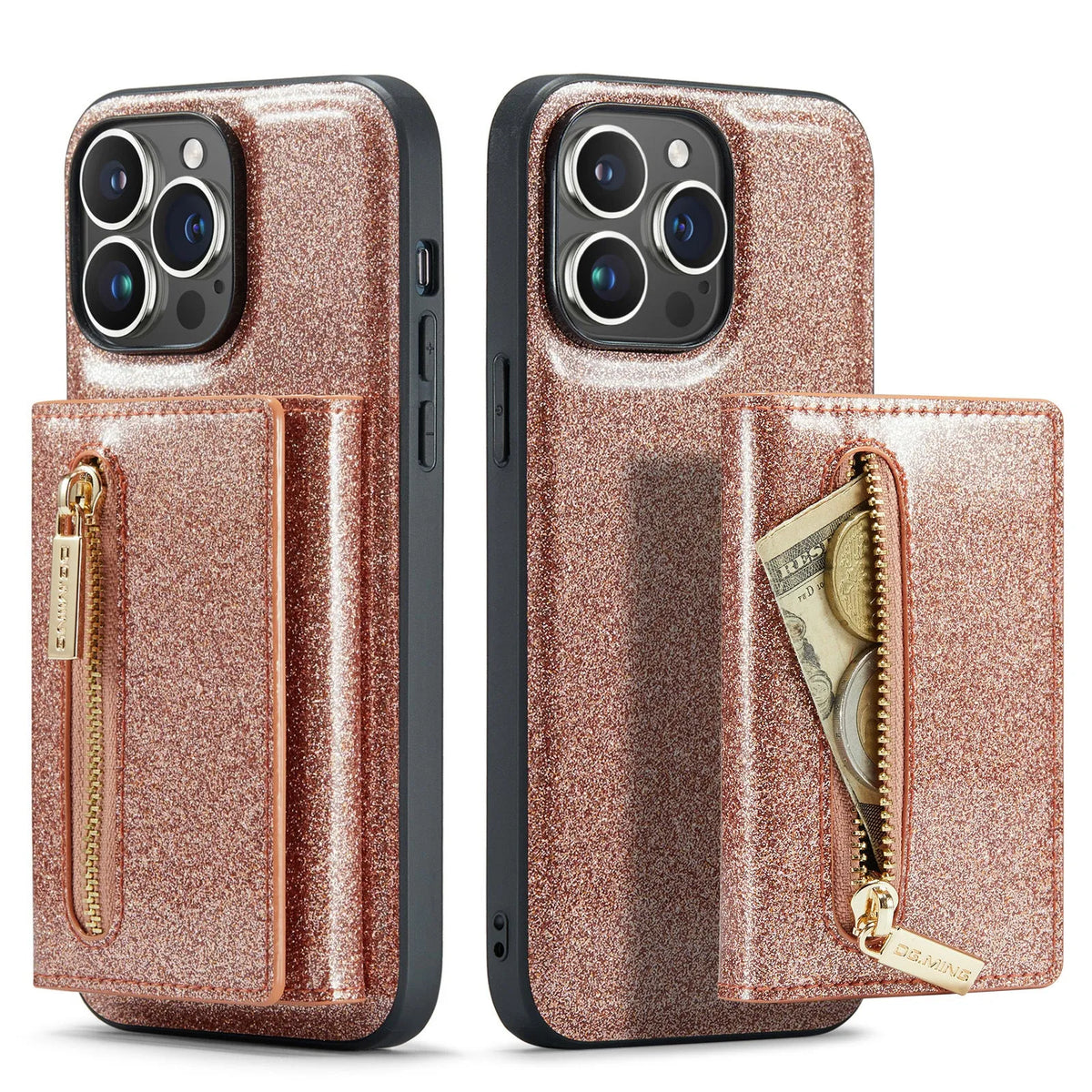 Glitter wallet magnetic phone case in combination black for iPhone with card slot