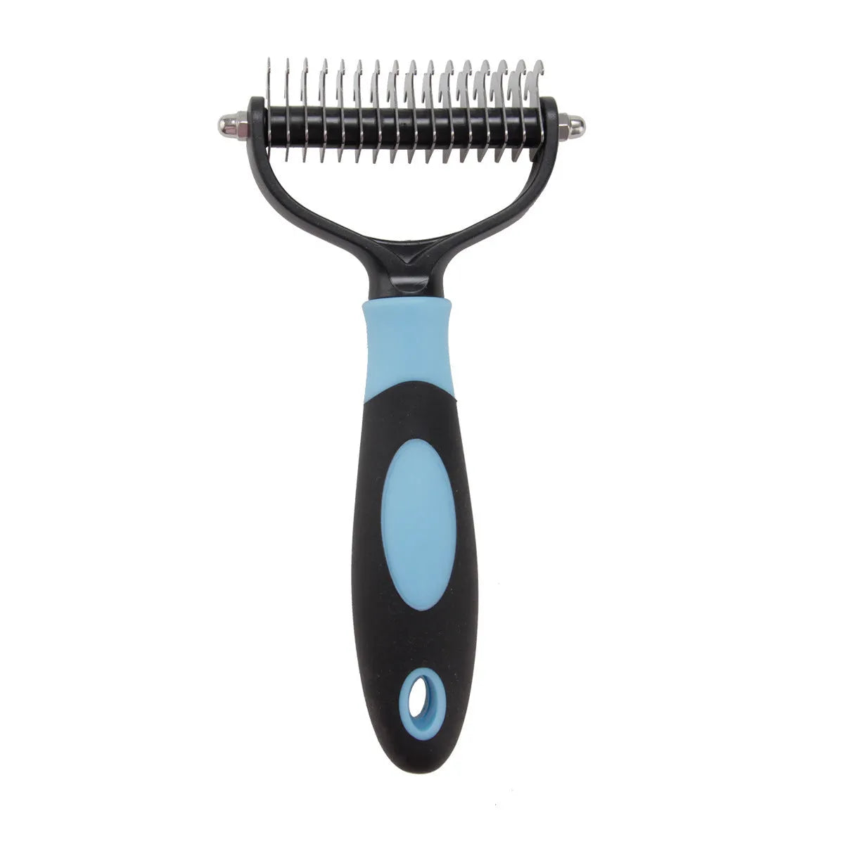 Stainless steel pet dematting comb for dogs and cats, dual-sided grooming tool in blue or red, large or small