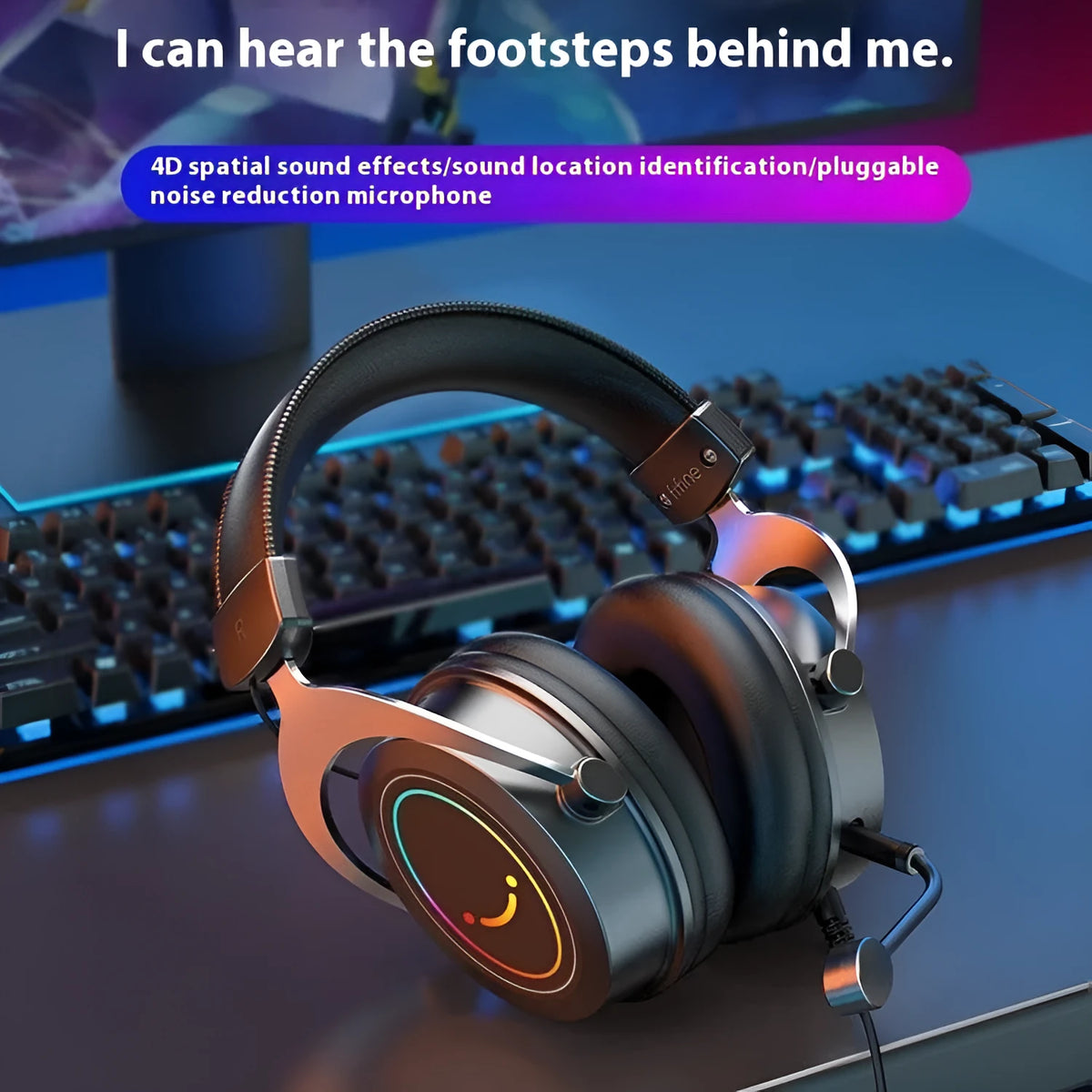 H3 black wired gaming headset for e-sports with 4D sound effect and zero latency
