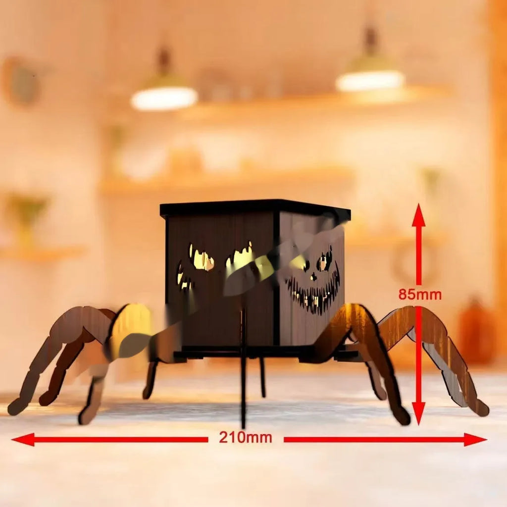 Wooden ghost Halloween spider mini lantern candlestick decoration measuring 21x8.5cm