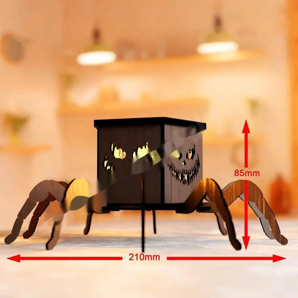 Wooden ghost Halloween spider mini lantern candlestick decoration measuring 21x8.5cm