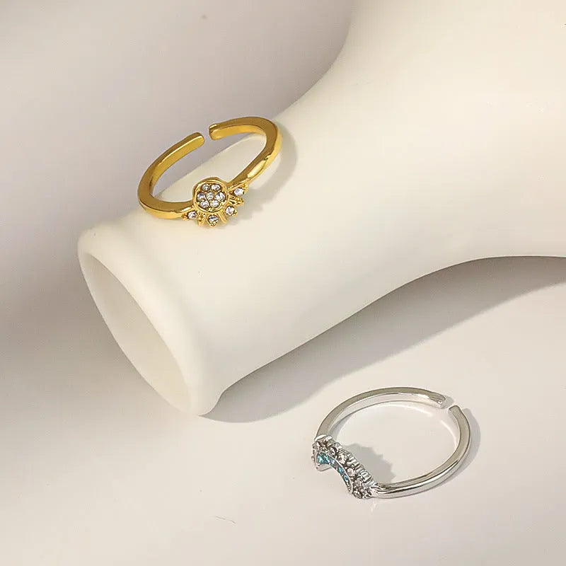 Sun and Moon diamond-studded couple ring set in alloy with geometric shape