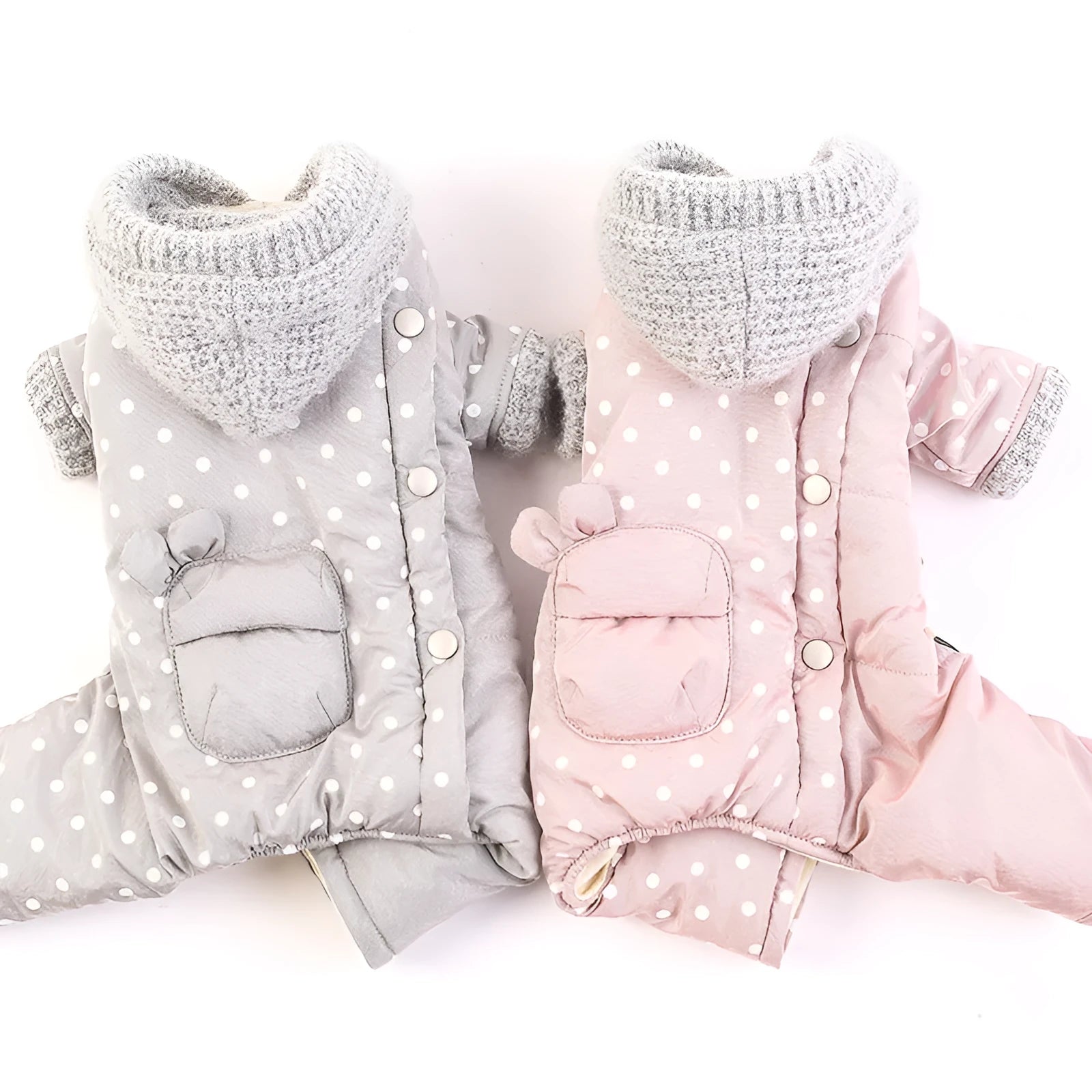 Autumn winter four-legged small dog padded cotton coat in grey with polka dot pattern, loose fit version