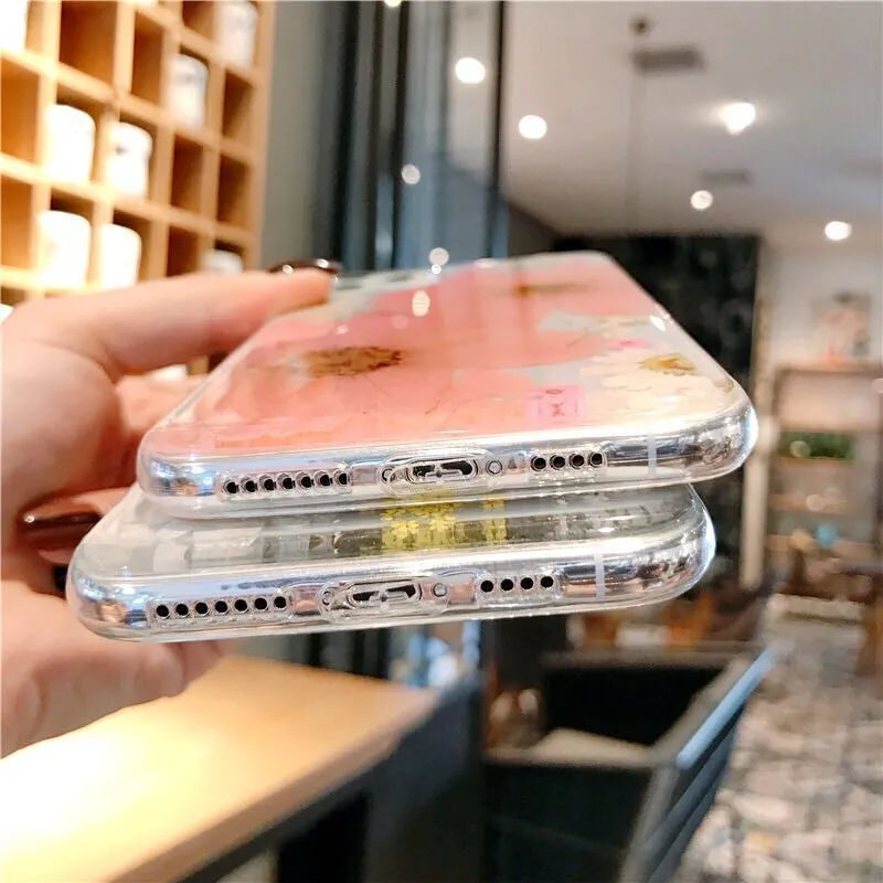 Flexible pink and yellow floral print TPU back cover case for iPhone.