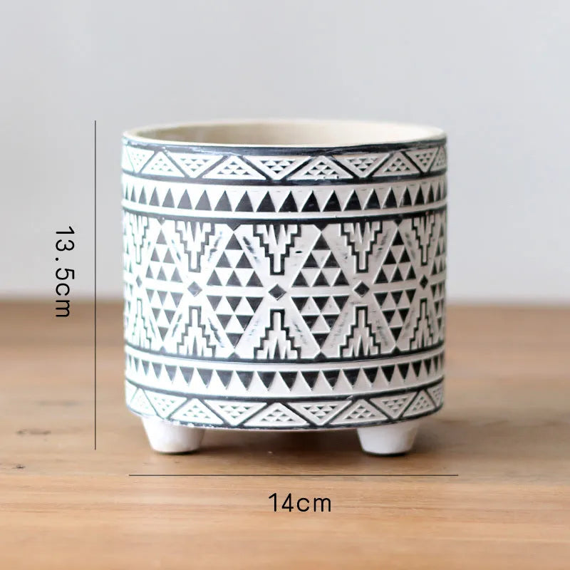 Ceramic plant pot in Nordic style for garden balcony flower display, available in light grain round vertical or diamond pattern