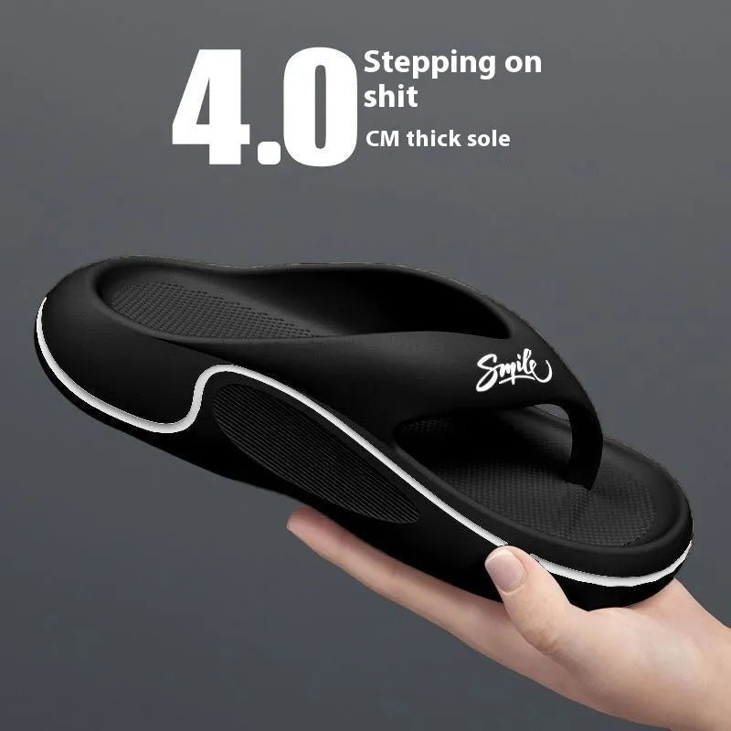 Men's open-toe EVA beach slippers with thick injection-moulded sole in black, khaki, or white, sizes 38-45