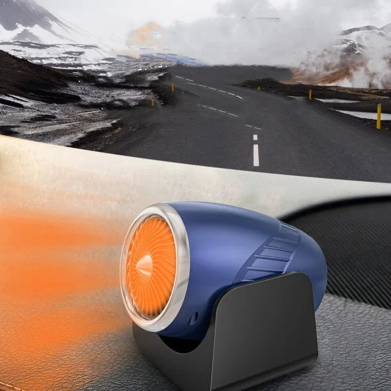 12v portable car heating fan in navy blue colour with cigarette lighter plug for fog and frost removal