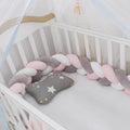 Flexible braided knot baby cot bumper in spandex crystal velvet fabric showing multiple colour options