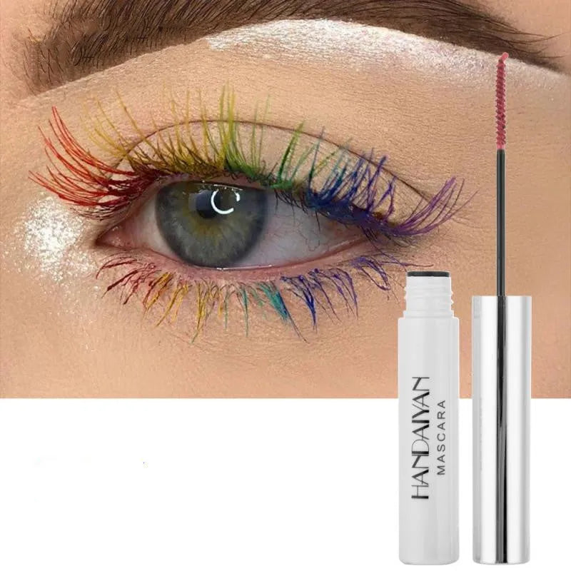 Colour mascara for thick curls with fine brush head, smudge-proof formula, 12 colours available including Black Blue Brown