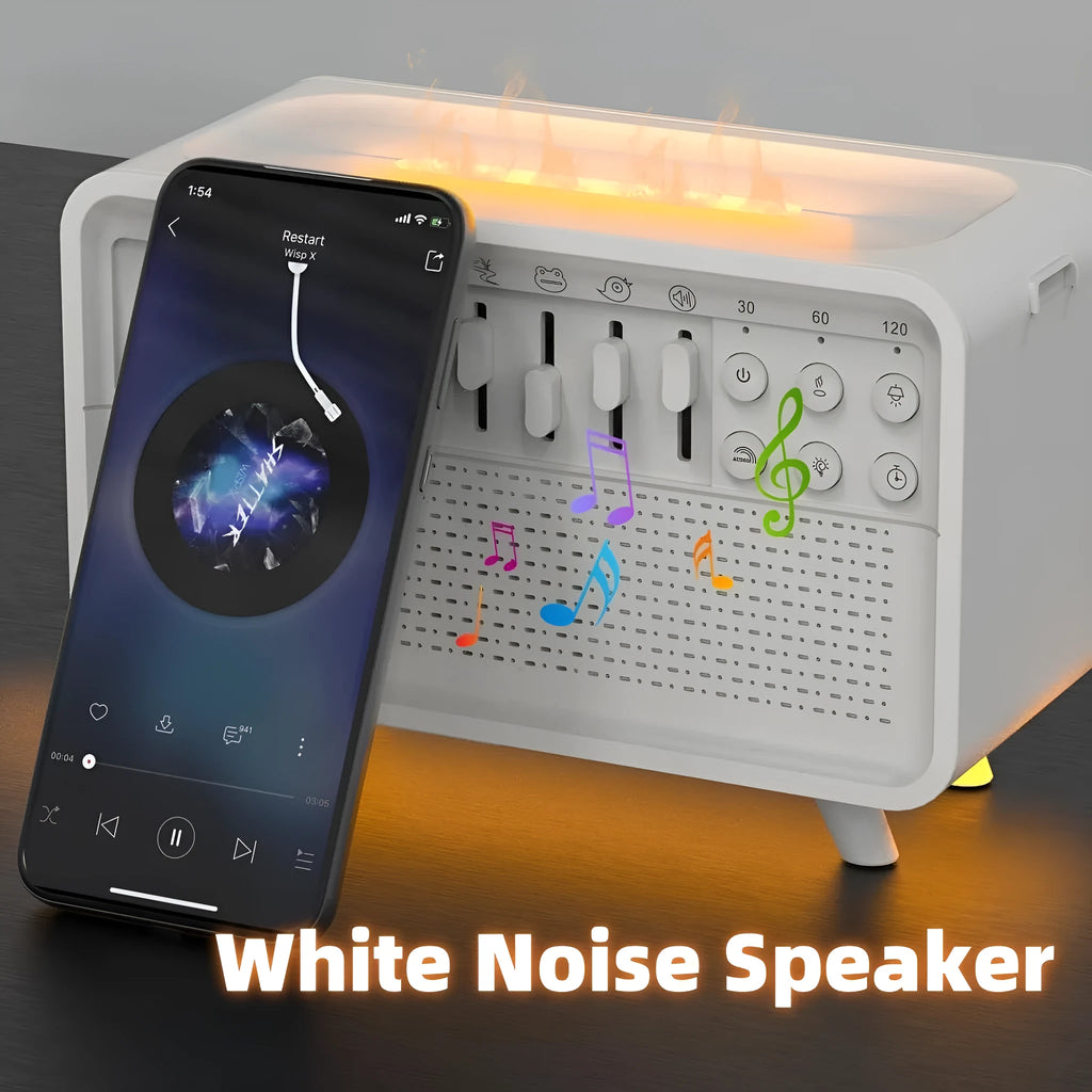 White geometric Bluetooth speaker with humidifier, night light, and white noise functions