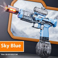 Electric water gun toy in blue and black with continuous pulse feature
