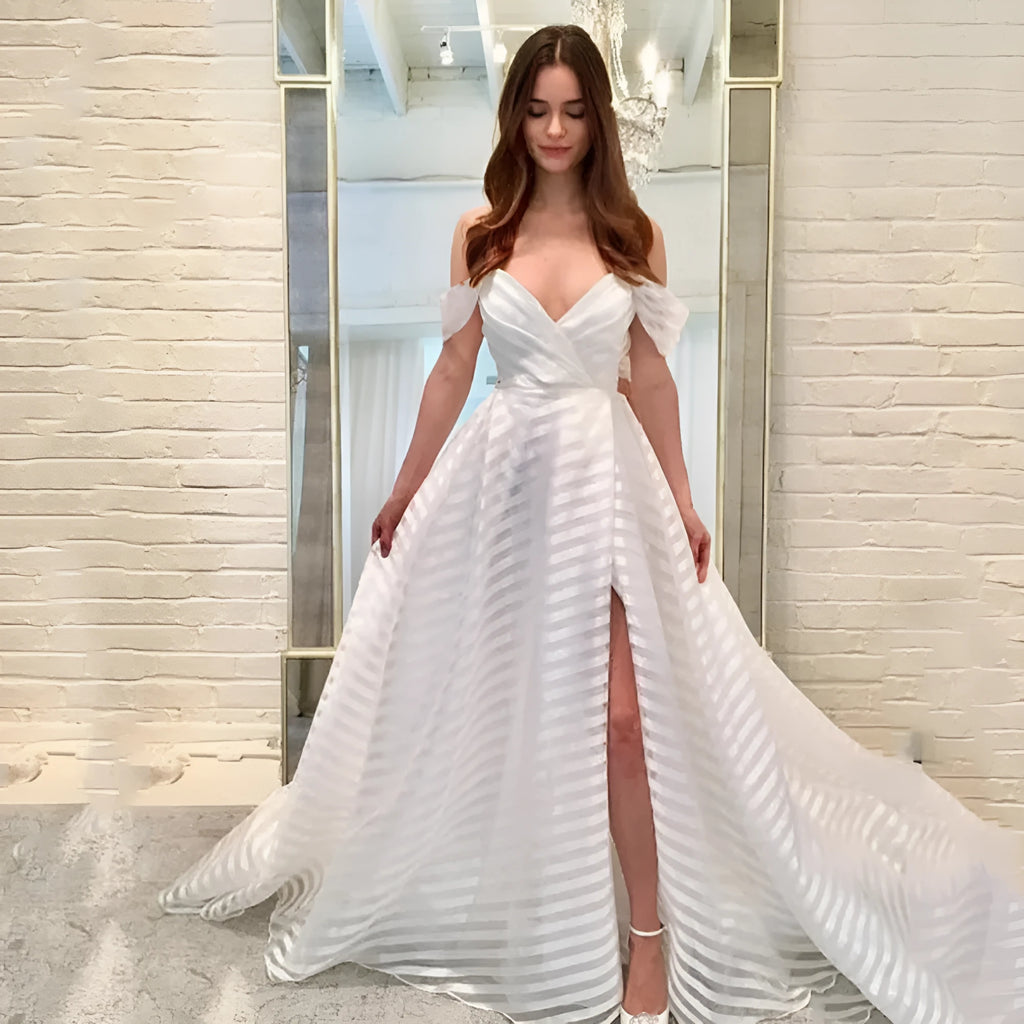 Women's pure white see-through organza dress with long trailing skirt, sleeveless, mid waist