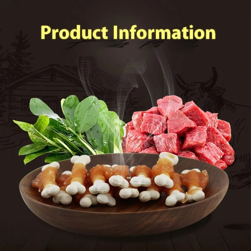 400g bag of Betty Chicken Wrapped Calcium Bone dog treats showing wrapped bone construction