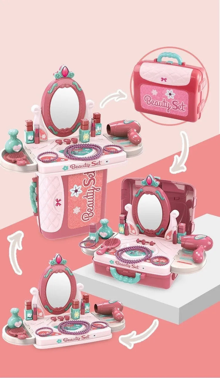 Children's doctor makeup dress-up toy set with plastic accessories in colour-coded cases