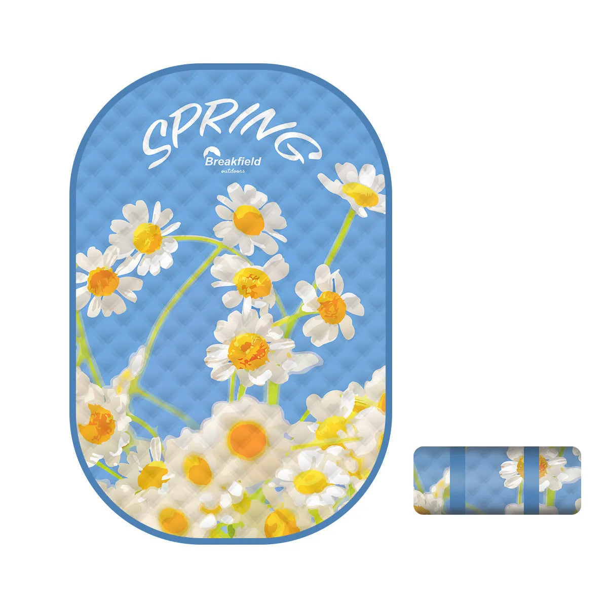 Waterproof thickened outdoor picnic mat in a Four Seasons colour, shown unrolled on grass.